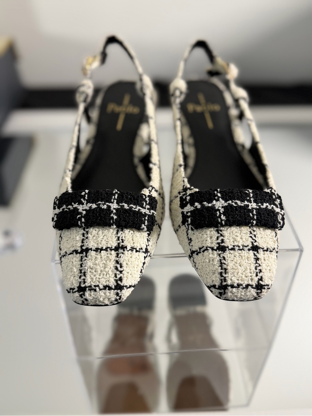 Paolo Black & White Tweed Slingback Flats